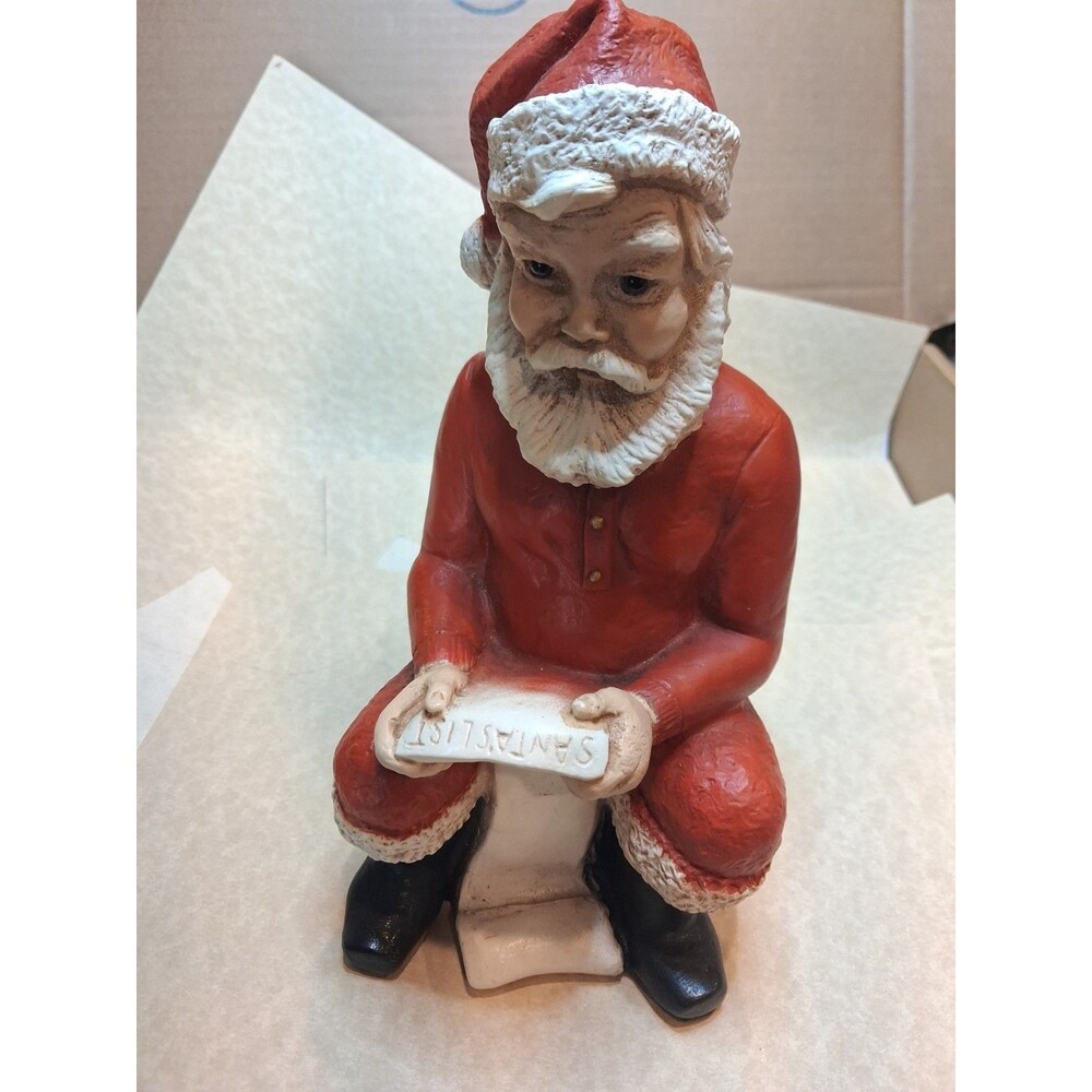 Vintage Made in USA Santa Clause Statue Looking At List Sitting